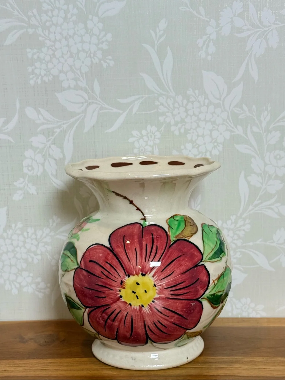 Vintage Hand-Painted Floral Ceramic Vase Blue Ridge Southern Pottery